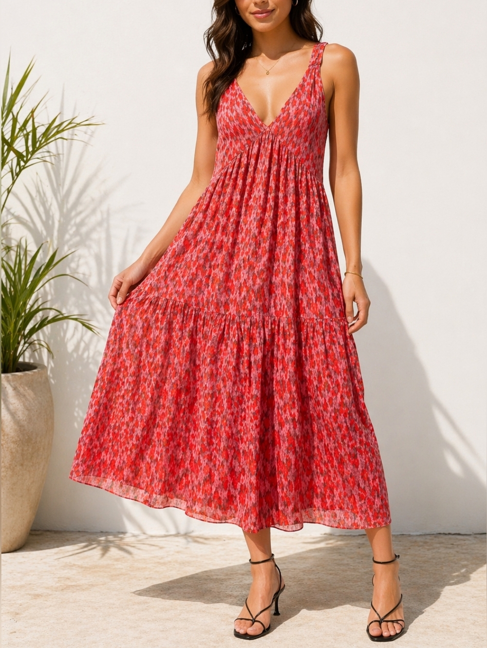 Joie Red Patterned Maxi Dress